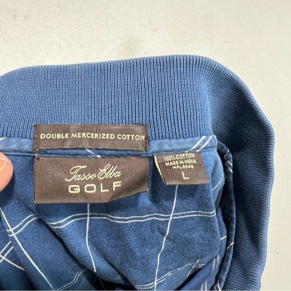 Tasso Ella Gold men Blue Plaid Polo hirt Double Mercerized Cotton Size Large - Picture 4 of 7